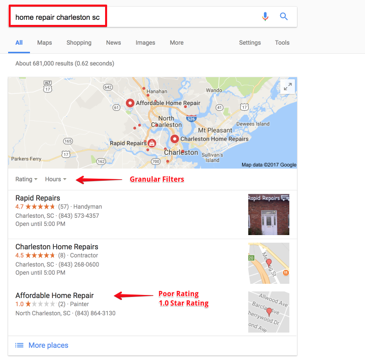 Granular Review Filter Results for Home Repair Charleston SC
